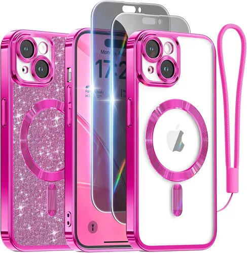 Vista 21 de Meifigno - Funda diseñada para el iPhone 16 Pro de 6.3", [Tarjeta de purpurina y correa para la muñeca] [Compatible con MagSafe]