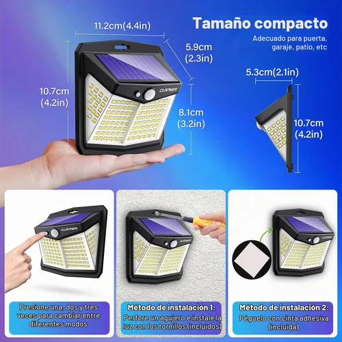 Vista 6 de CLAONER - Luces solares para exteriores, [128 LED/8 paquetes], luces solares con sensor de movimiento, 3 modos de trabajo, luces de pared con ángulo