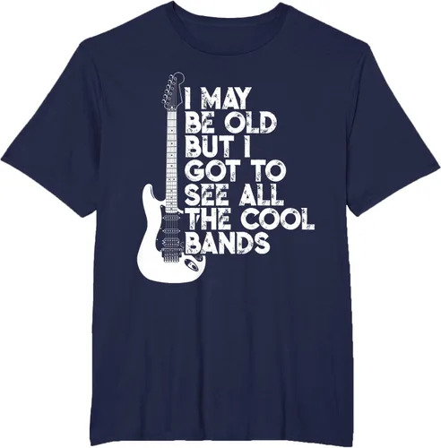 Vista 41 de Camiseta con texto en inglés "I May Be Old But I Got to See All The Cool Bands" Negro