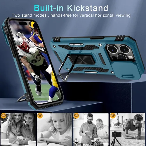 Vista 208 de DEERLAMN Funda para iPhone Xs Max con funda deslizante para cámara + protector de pantalla, soporte giratorio de anillo de grado militar a prueba
