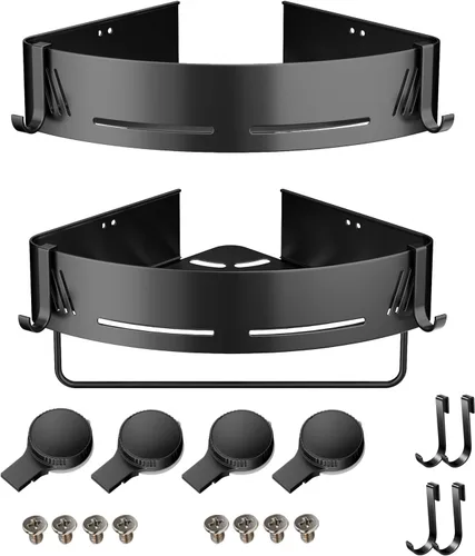Vista 12 de Black Adhesive Corner Shower Caddy 2-Pack, Triangular Shelves No-drill black triangular shelves for smooth tile, glass and stainless steel shower