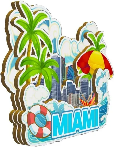 Vista 2 de Imán de madera para nevera de Miami Florida USA Monumentos 3D de viaje coleccionables, recuerdos decorativos hechos a mano -2643