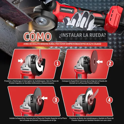 Vista 6 de MtiolHig Amoladora angular inalámbrica compatible con batería Milwaukee de 18 V: herramienta amoladora sin escobillas, amoladora angular pequeña