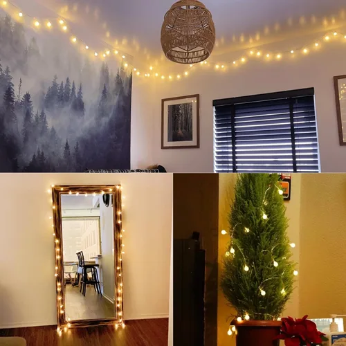 Vista 5 de Lighting EVER Guirnalda de luces con forma de globo, funciona con pilas, 16.4 pies, 50 luces LED de bola pequeña decorativa con control remoto