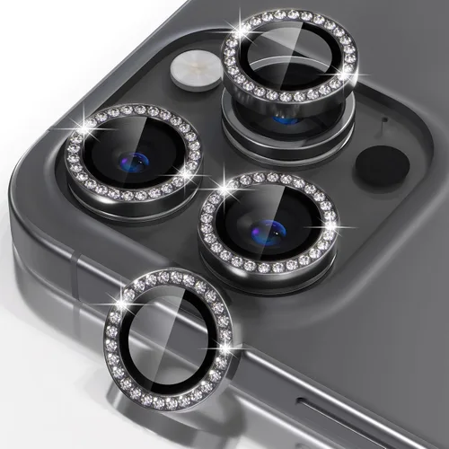 Vista 46 de Misea Compatible con iPhone 16 Pro/iPhone 16 Pro Max, protector de lente de cámara de vidrio templado Ultra-HD, protector de pantalla de anillo Negro