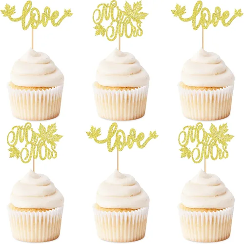 Vista 12 de Ercadio Paquete de 30 adornos para cupcakes con hojas de arce de otoño, purpurina dorada, hojas de arce de otoño, cosecha de otoño, temática de A-Oro