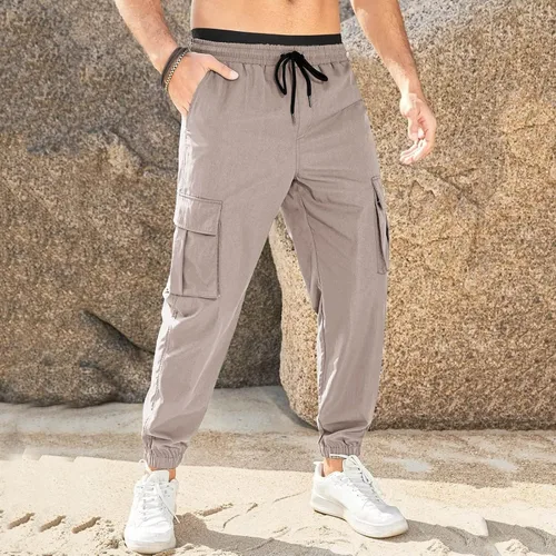 Vista 5 de Vickyleb Pantalones deportivos de forro polar para hombre, pantalones deportivos de entrenamiento para hombre, para gimnasio, con bolsillos