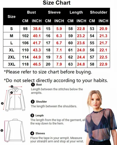 Vista 6 de Kyerivs Women's Short Sleeve Long Sleeve Mesh Tops See Through Sheer Blouse Black Shirts