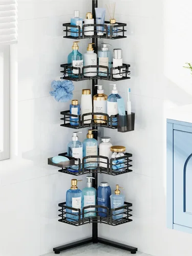 Vista 9 de HapiRm Corner Shower Caddy Stand - 4-Tier Adjustable Shower Shelves, Black