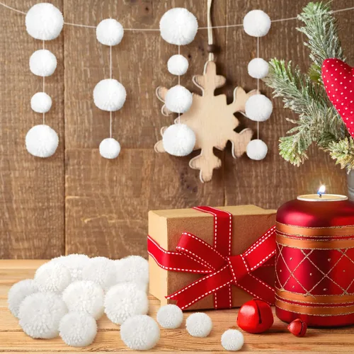 Vista 6 de Geosar 50 pompones blancos peludos para manualidades de invierno, varios