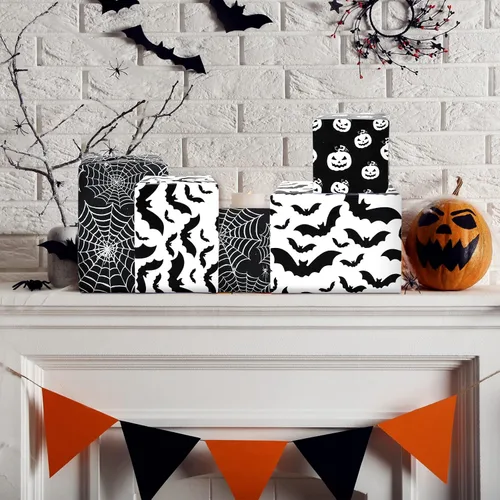 Vista 7 de Whaline Papel de seda de Halloween de calabaza en blanco y negro, 13.8 x 19.7 pulgadas, papel decorativo de regalo para Halloween, truco y trato