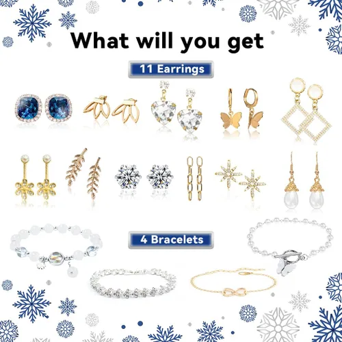 Vista 2 de Jewelry Advent Calendar 2024 for Adults with Charm Bracelets Necklace Earrings Rings Countdown 24 Days to Christmas Calendar Xmas Gifts for Daughter