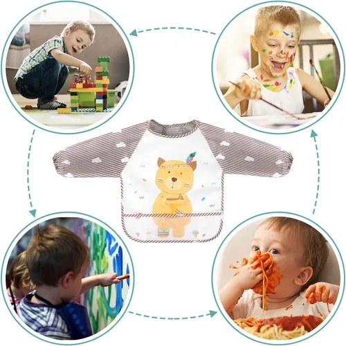 Vista 7 de Accmor Long Sleeve Baby Bibs, Waterproof Sleeved Bibs Smock for Toddler Baby Girls Boys Eating Feeding