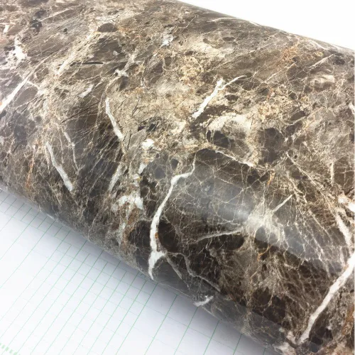 Vista 4 de Vinilo autoadhesivo en gris granito con aspecto de mármol parte superior de mostrador, para pelar y despegar de 24 x 79 pulgadas