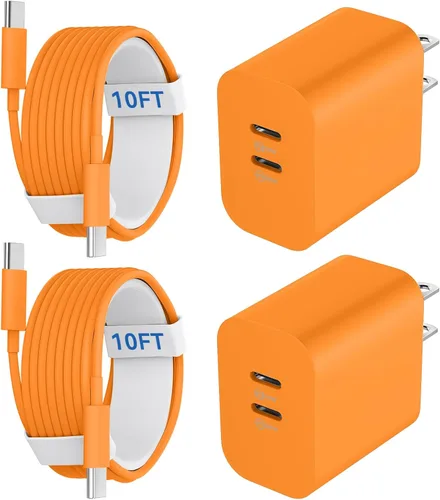 Vista 19 de Cargador para teléfono 15/16/17 Pro Max de carga rápida, bloque de carga USB C de doble puerto de 20 W con cable de carga USB C a C de 6.6 pies
