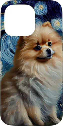 Vista 21 de iPhone 16 Starry Night Famous Painting Style Pomeranian Case