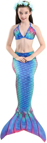 Vista 4 de 5Pcs Girls Swimsuit Mermaid Tails for Swimming Princess Bikini Bathing Suit Set Can Add Monofin for 4T 6T 8T 10T 12T