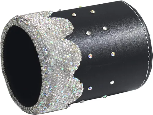 Vista 2 de Estuche organizador de bolígrafos de cristal con diamantes de imitación para bolígrafos y cosméticos (color negro redondo, mediano)