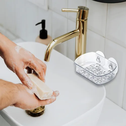 Vista 6 de Estuche para jabón, soporte con ventosas, 5.25 pulgadas de largo, plástico acrílico transparente, jabón en barra, esponja, recipiente para artículos