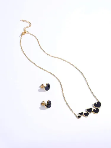 Vista 4 de Conjuntos de joyas para mujer 2022 chapados en oro de 18 quilates, aretes y collar con forma de corazón (talla única)