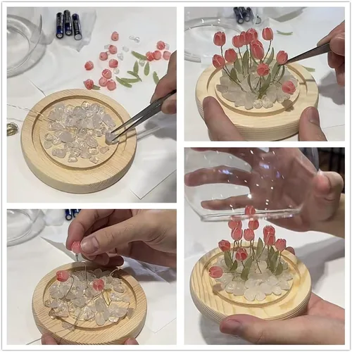 Vista 4 de Luz nocturna de tulipán hecha a mano, decoración de tulipanes para dormitorio, luz de sueño, atmósfera, simulación, flores, regalo de cumpleaños 20