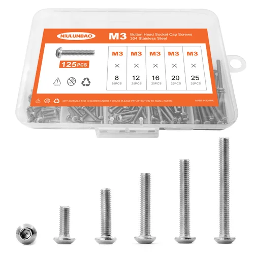 Vista 23 de Tornillos de cabeza de botón M3 x 4 mm, 6 mm, 8 mm, 10 mm, 12 mm, tornillos de cabeza de botón, acero inoxidable 304, totalmente roscado, unidad