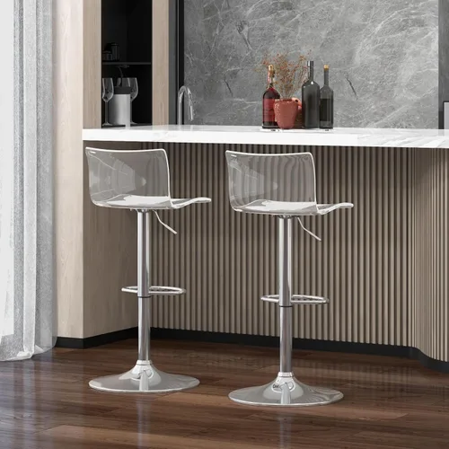 Vista 2 de Taburetes de bar acrílicos con respaldo medio, juego de 2 soportes giratorios ajustables transparentes