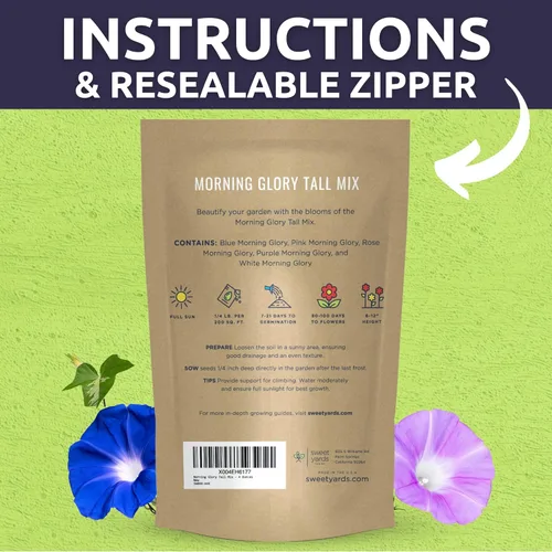 Vista 4 de Morning Glory Tall Mix - Bolsa a granel de 1/4 libra - 3,000 semillas de flores para plantar - Ipomoea purpurea