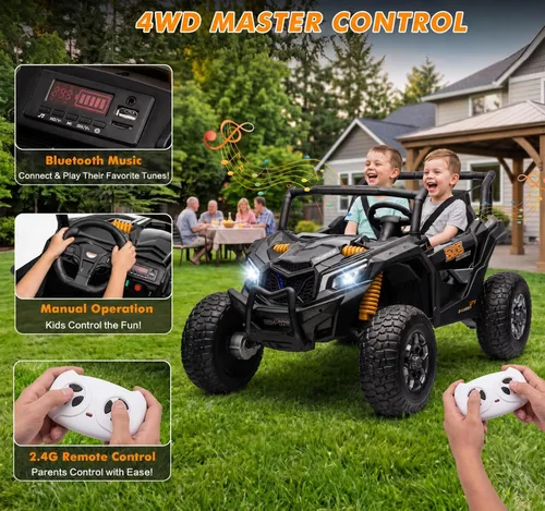 Vista 6 de 24V Ride On UTV Car 2 Seater Electric Ride On Juguete para Niños 4WD Camión Negro