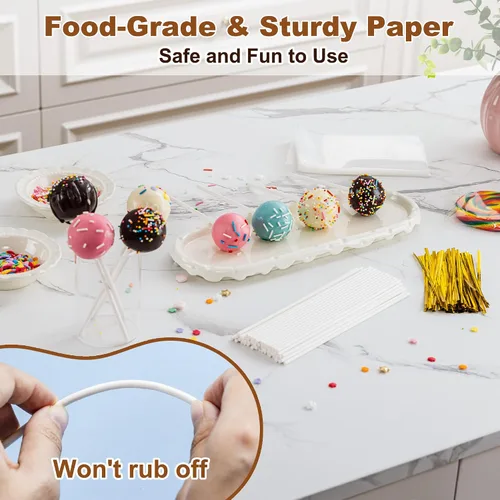 Vista 3 de 8 Inch Lollipop Sticks and Wrappers Kit, 300 Pcs for Large Cake Pop, Candy