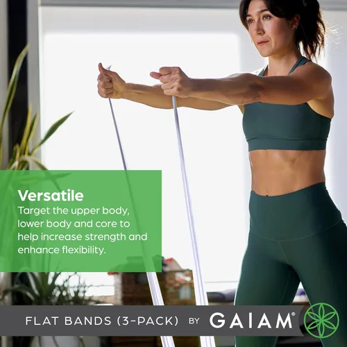 Vista 4 de Gaiam Juego de bandas de resistencia para restaurar la fuerza y la flexibilidad, 3 niveles de resistencia, bandas de entrenamiento de fuerza