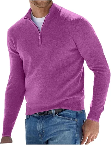 Vista 11 de Ymosrh Suéter de cuello redondo para hombre, casual, con cremallera de un cuarto, sudadera básica de manga larga, sudaderas M-5XL