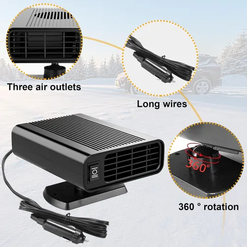 Vista 7 de Calentador de coche de 12 V, desempañador de descongelación de calentamiento rápido de 150 W que se conecta al encendedor de cigarrillos, calentador