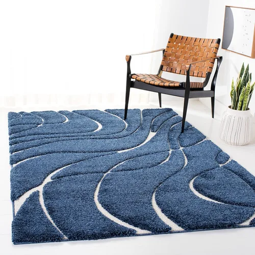 Vista 101 de Safavieh Florida Shag Collection - Alfombra de área de 2 x 3 pies, color crema/beige, diseño geométrico, felpa de 1.2 pulgadas de grosor, ideal