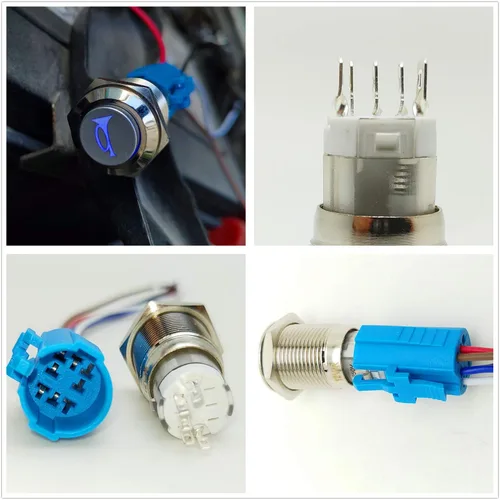 Vista 4 de Interruptor de botón momentáneo de bocina de coche, 12 V, 0.630 in, LED, interruptor de reinicio de encendido/apagado, interruptor de bocina