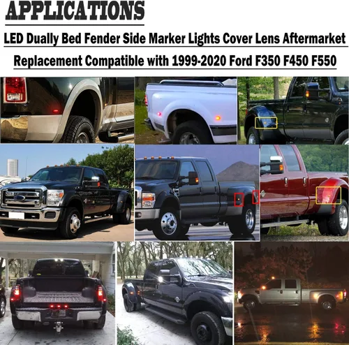 Vista 6 de KEING Luces LED con marcador lateral para guardabarros de cama doble para Ford 1999-2020 F250 F350 F450 F550 (2 unidades rojas + 2 unidades ámbar)