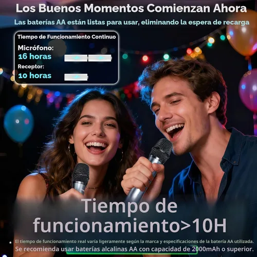 Vista 2 de Juego de micrófonos inalámbricos para cantar, discursos y eventos, receptor de doble micrófono de 2.4 GHz, 200 pies, bolsa de almacenamiento