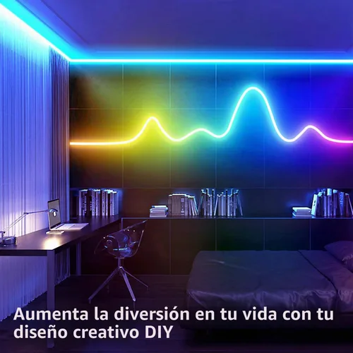 Vista 3 de segrass Cuerda de luz de neón de 16.4 pies, cuerda de luces LED flexible con control por aplicación/control remoto, luces de cuerda de múltiples