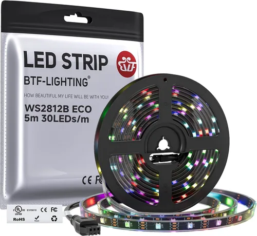 Vista 16 de BTF-LIGHTING WS2812B Tira LED RGB ECO, efectos de persecución 5050SMD direccionables individualmente, 3.3 pies, 60 píxeles/m, color de ensueño Negro