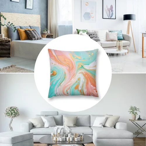 Vista 5 de Funda de almohada decorativa abstracta con textura de mármol naranja, rosa y verde, suave, doble cara, 12 x 12 pulgadas, con textura de mármol