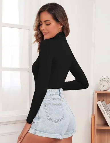 Vista 2 de Camisetas de manga larga con cuello alto para mujer, camisetas para salir a la moda 2024