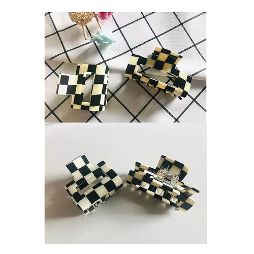 Vista 7 de Pinzas para el cabello a cuadros, 2 pinzas de pelo vintage a cuadros, pinzas de garra fuertes, pasadores para cabello grueso y fino, pinzas