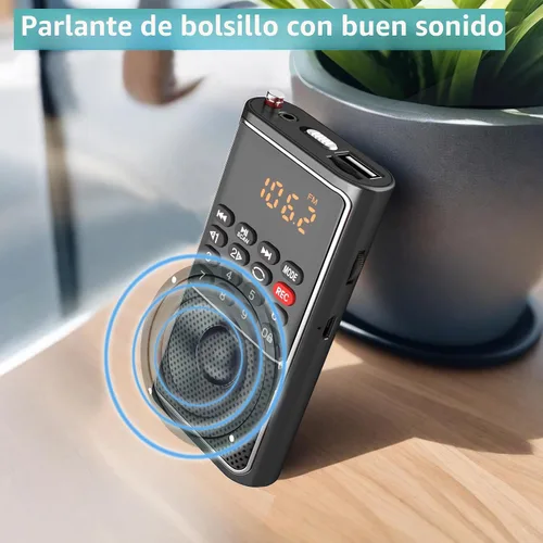 Vista 5 de B01 Mini Radio FM Portátil USB, Reproductor de Tarjeta TF/SD/Ranura USB Soporte Reproducción de Mp3, Walkman de Bolsillo Radio Pequeña con Llave