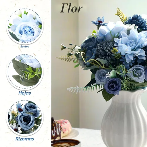Vista 4 de Zeyune 24 paquetes de flores artificiales azules a granel ramo de seda