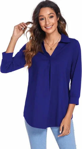 Vista 8 de Newchoice Womens Collared V Neck 34 Sleeve Shirts Business Casual Tops Loose Work Blouses (M-3XL)