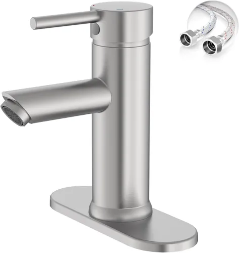 Vista 10 de Grifos de baño negros y dorados de 1 agujero, un solo mango, grifo de lavabo de baño moderno comercial con placa de cubierta, drenaje desplegable