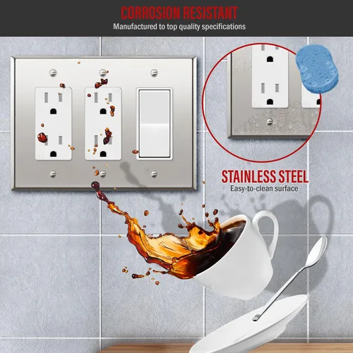 Vista 48 de ENERLITES Placa decorativa doble de metal para interruptor o receptáculo, placa de pared de acero inoxidable, resistente a la corrosión