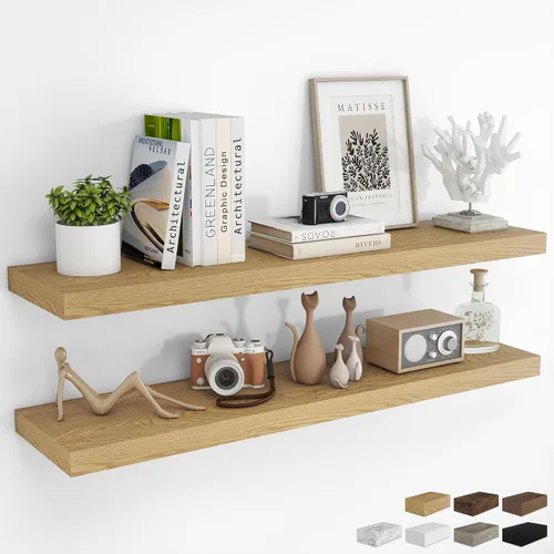 Vista 34 de RICHFOCUS Estantes flotantes de 8 pulgadas para estantes cuadrados de pared para dormitorio, cocina, baño, estante flotante de madera rústica