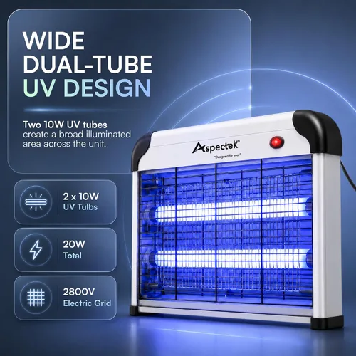 Vista 4 de ASPECTEK Exterminador de insectos eléctrico de 20 W, mata insectos para interiores y exteriores cubiertos, trampa para mosquitos, moscas y polillas