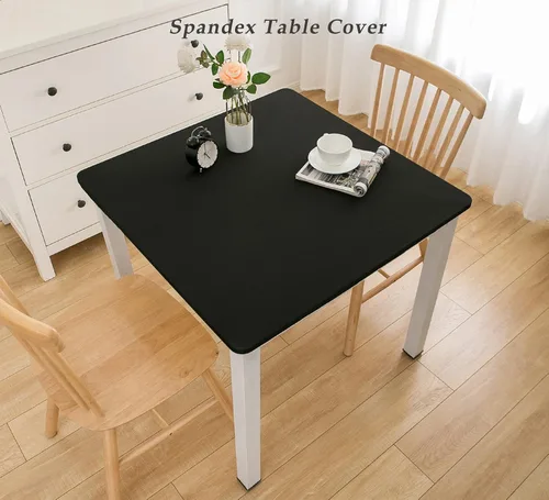 Vista 2 de Wolkemer Mantel Cuadrado Ajustado de Spandex Elástico Negro Cubierta para Mesa de Cóctel con Borde Elástico Cobertor de Mesa para Comedor Boda